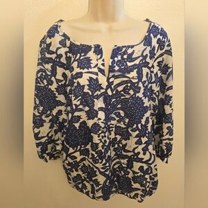 EUC LOFT Ladies Silk And Cotton Blend Floral Blouse